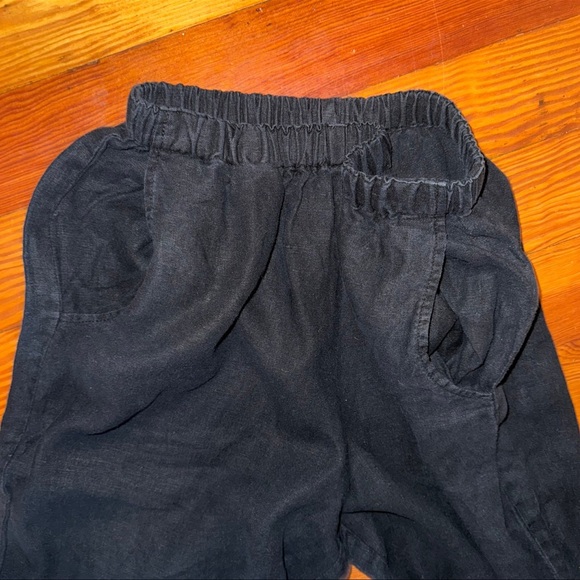 Flax Linen Cropped Wide Leg Pants Black Small - Picture 5 of 10